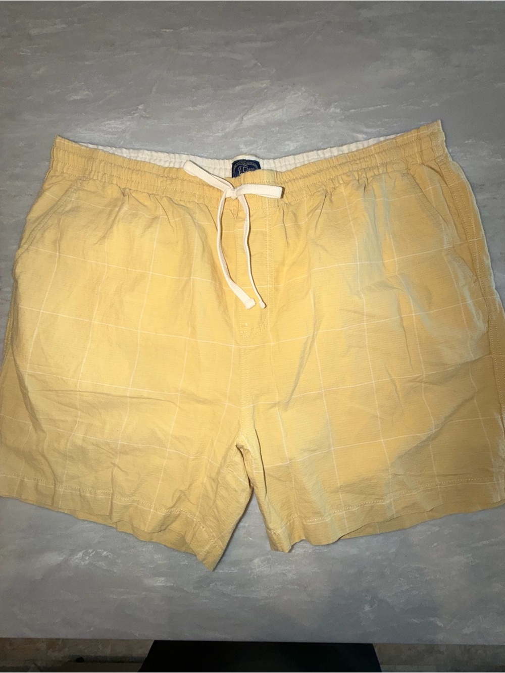 J.Crew Men’s XXL Cotton Linen Drawstring Shorts Yellow Windowpane Plaid